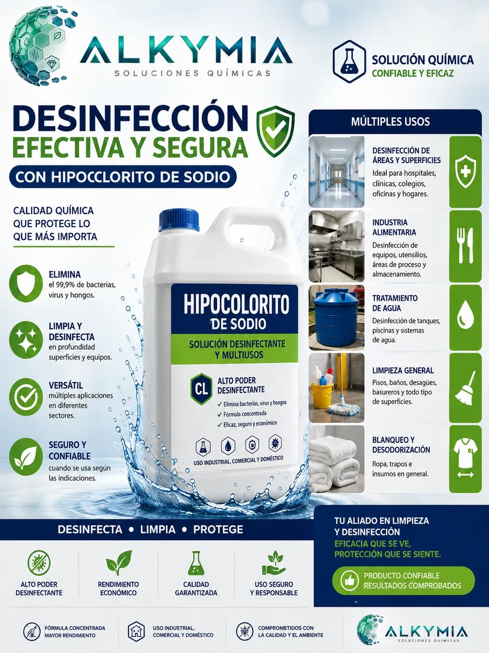 Hipoclorito Concentrado 7.5% ALKYMIA — desinfección efectiva y segura, múltiples usos